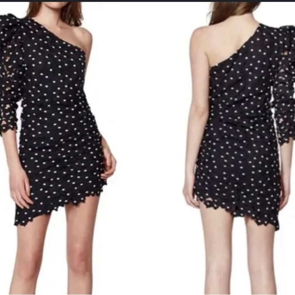 BARDOT Aritzia Asymmetric Embroidered One Shoulder Polka Dot Party Midi Dress XL